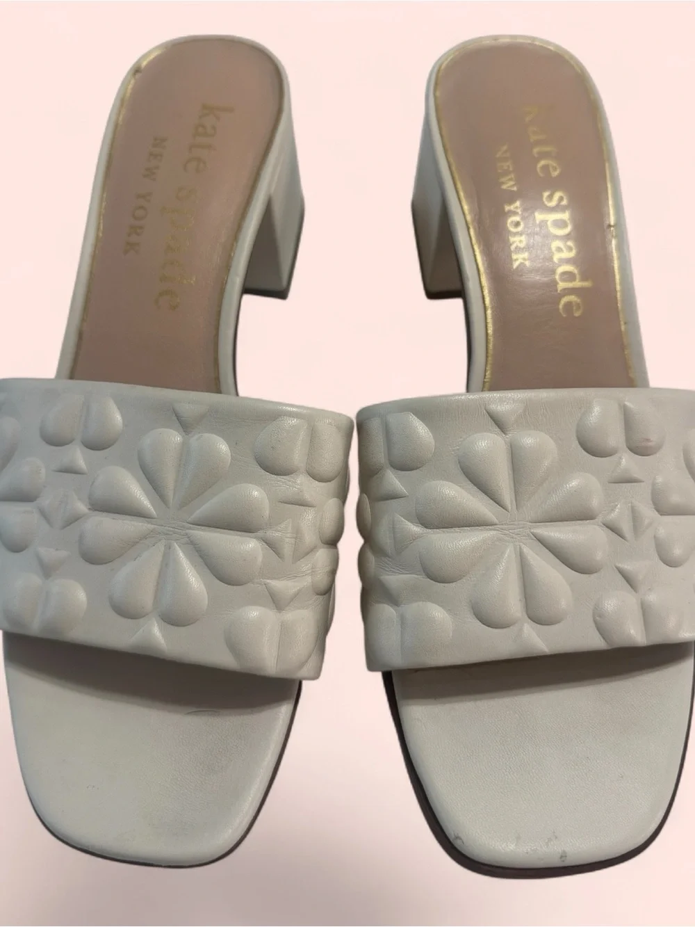 kate spade Cream Quilted Floral Block Heel Mules size 10B gentle use